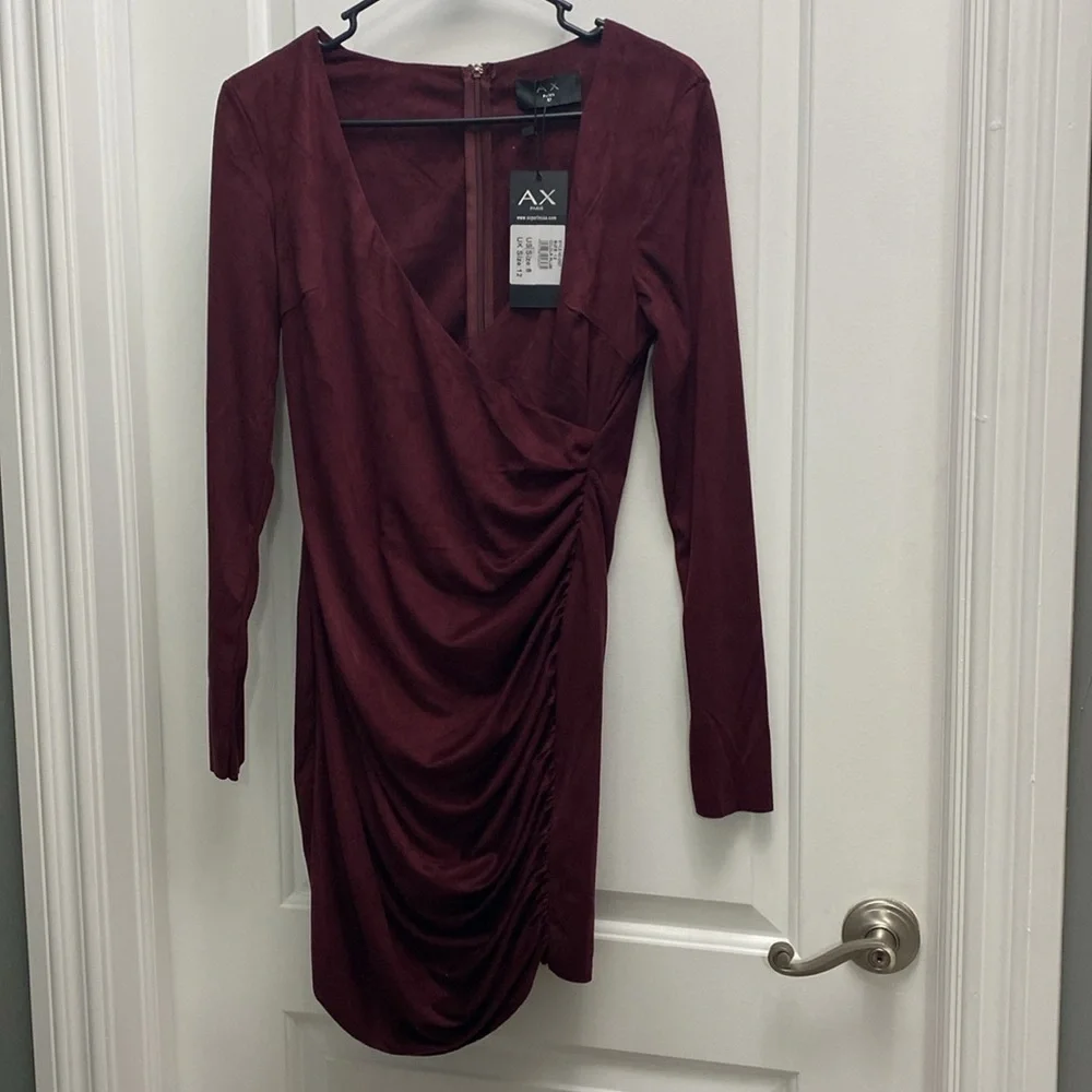 NWT AX Paris Plum Ruched Side Wrap Top Midi Dress Sexy Size 8